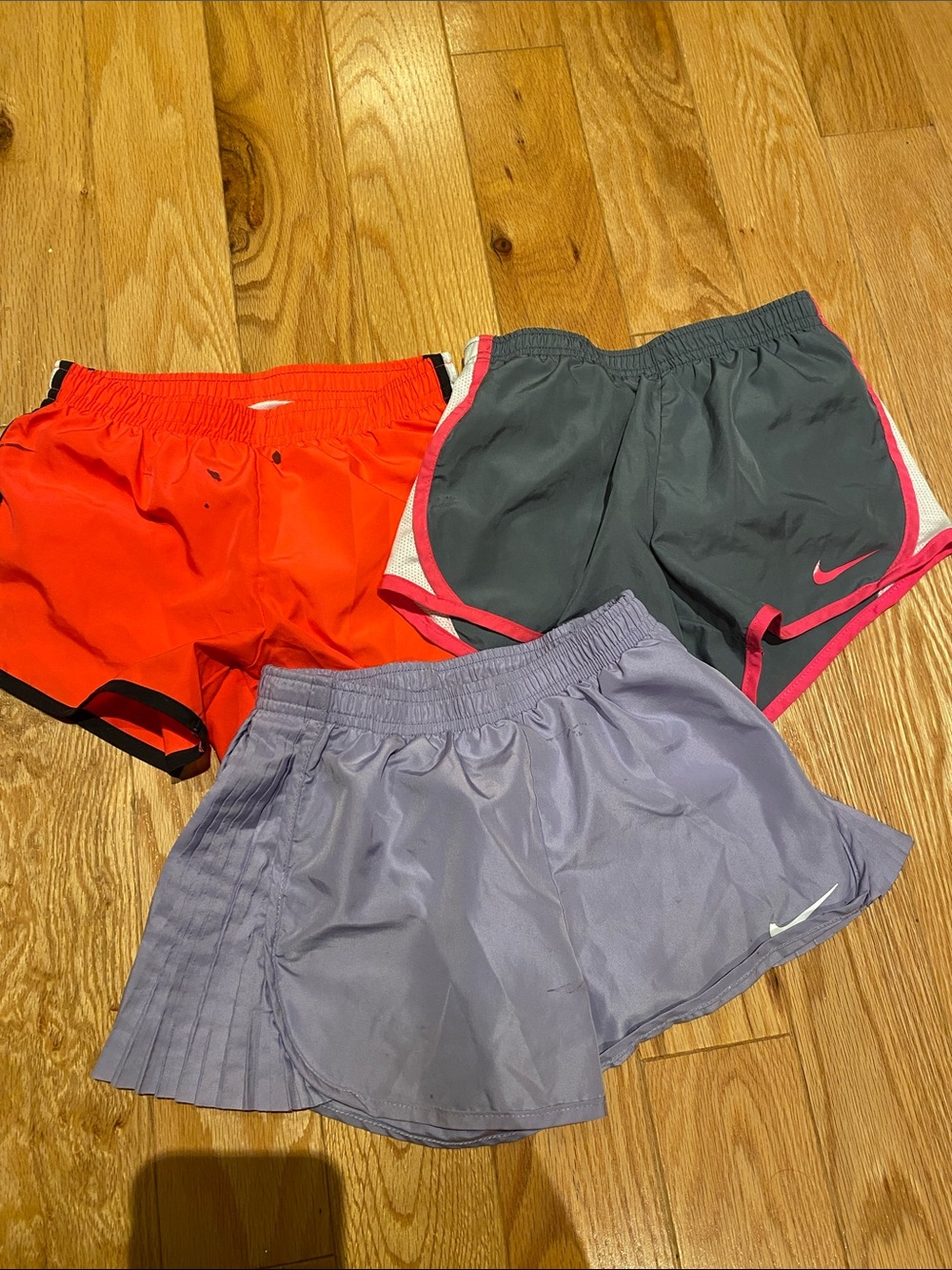 Nike dry fit kids Athletic Shorts Set — Coral, Gray with Pink Trim, Lavender